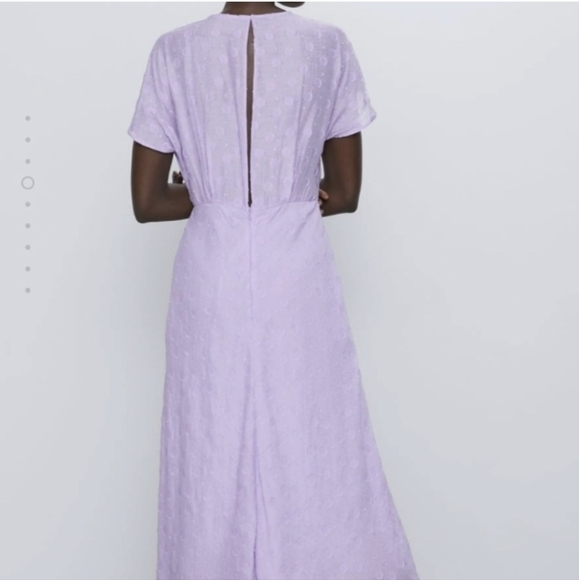 Zara Blogger Fave Lilac Textured Weave Polka Dot Draped Midi Dress NWOT - Picture 4 of 16